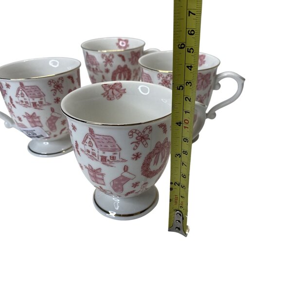 Grace Teaware Red Toile Gold Trim Christmas Mugs Set 10 oz - Picture 5 of 5